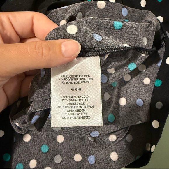 London Times Black Long Sleeve Dress with Blue and White Dots - Picture 6 of 6